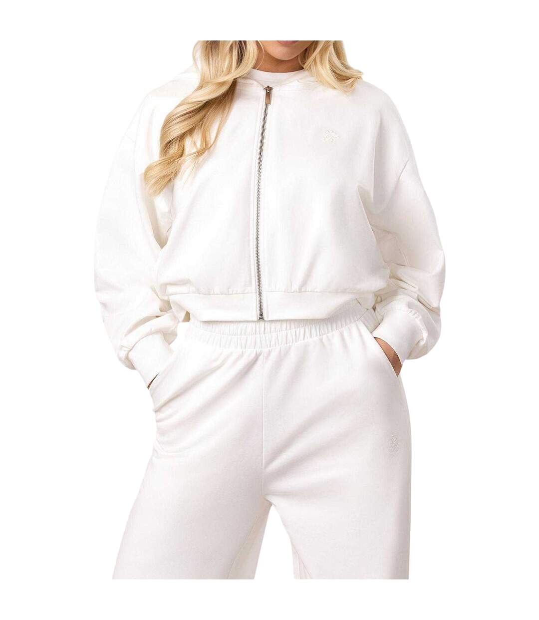 Womens/ladies Victory Relaxed Fit Crop Hoodie Cream Gym King-3