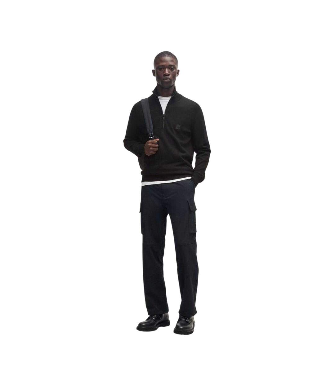 Mens Kanobix Quarter Zip Jumper Black Boss-1
