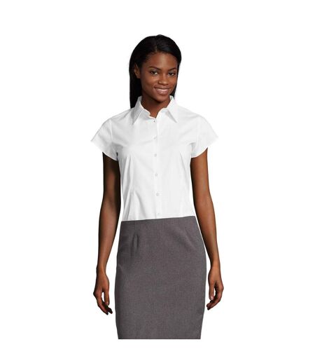 Womens/ladies Excess Stretch Short-sleeved Blouse White SOLS