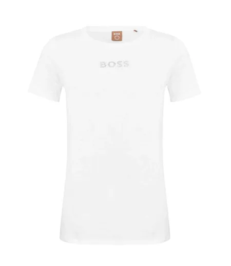 Womens/ladies Diamante Logo T-shirt White Hugo Boss
