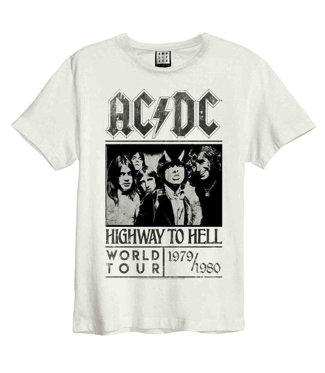 Unisex Adult Highway To Hell Tour Ac/dc T-shirt Vintage White Amplified-1