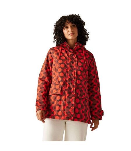 Womens/ladies Orla Kiely Floral Mid Length Waterproof Jacket Red Burnt Henna Regatta