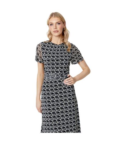 Womens/ladies geometric mesh twist waist midi dress white/black Principles