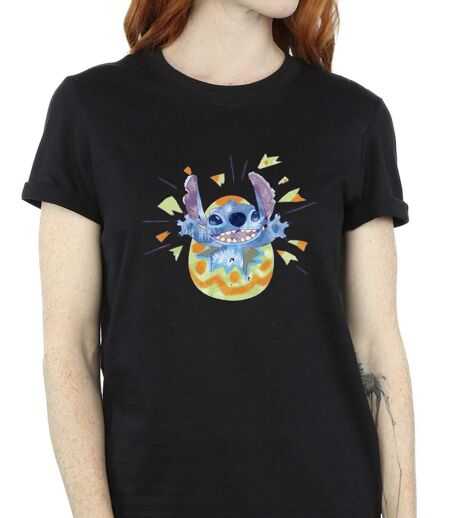 Disney T-shirt boyfriend en coton Femme/Ladies Lilo & Stitch Cracking Egg (Noir) - UTBI30385