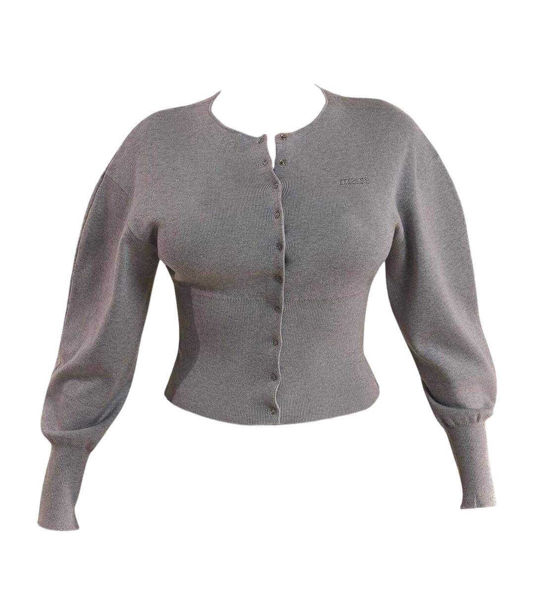 Womens/ladies Relaxed Fit Puff Sleeve Cardigan Grey Mars The Label-2