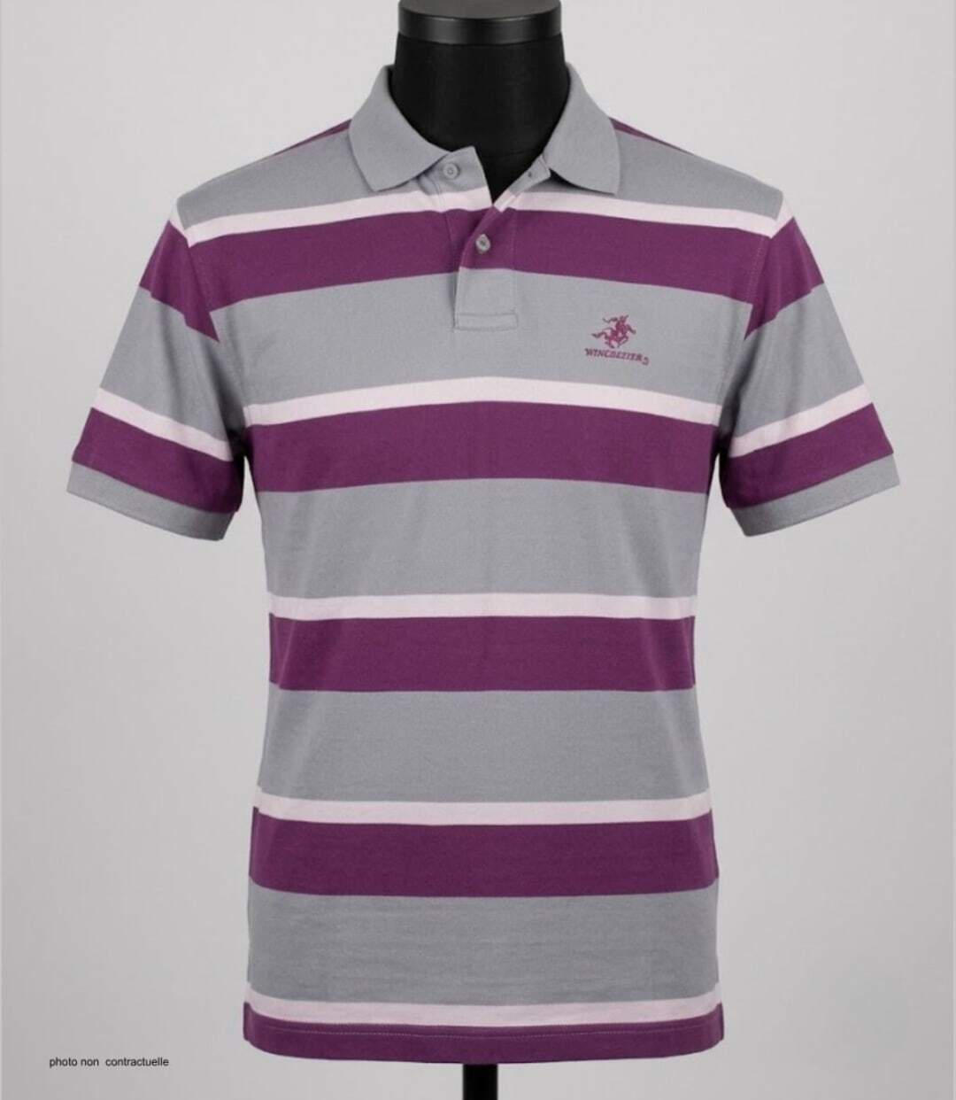 Polo homme WINCHESTER ROBIN1G en coton piqué gris : le charme intemporel des rayures-3