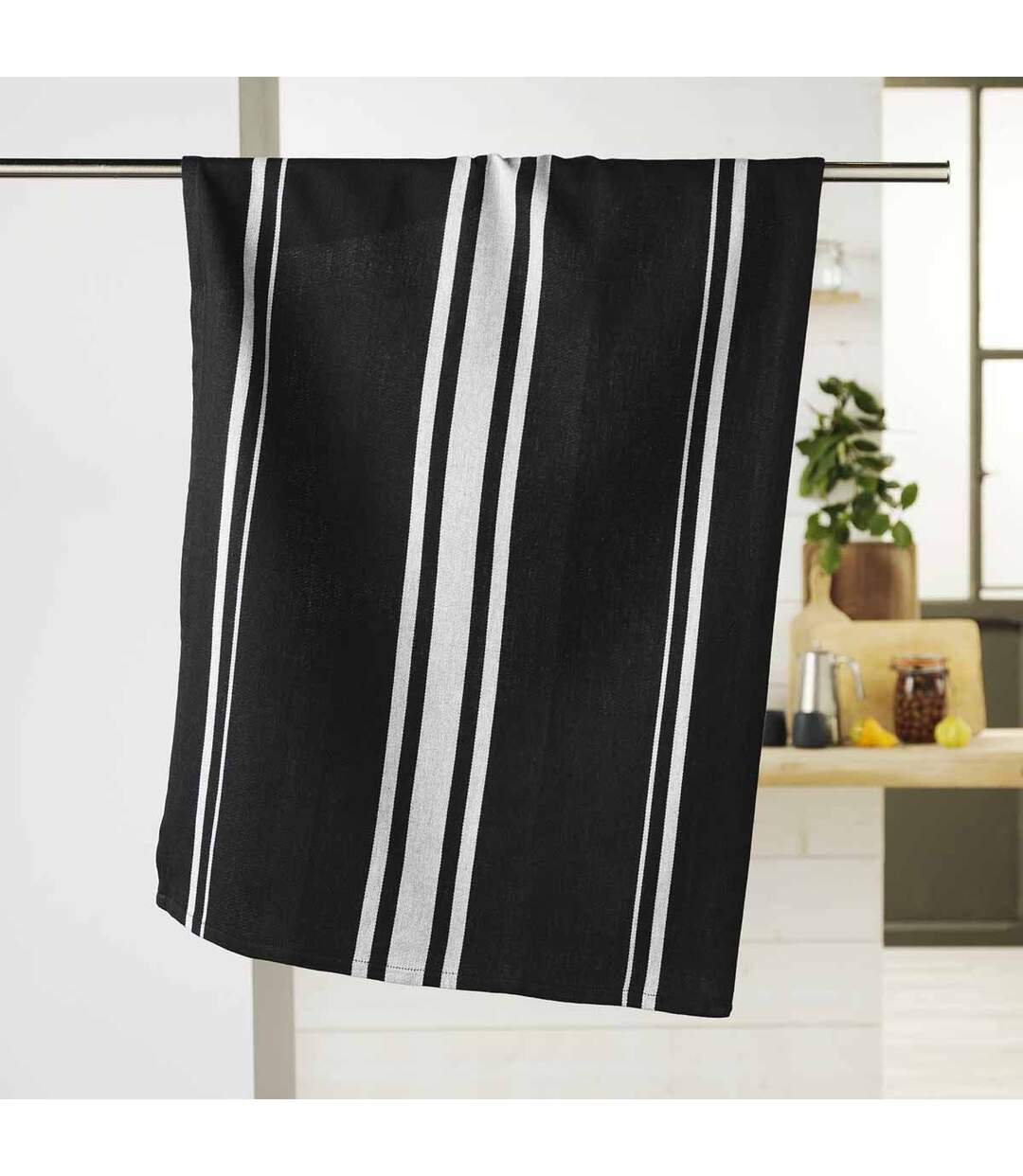 Torchon en Coton Tissé Comptoir 50x70cm Noir-1