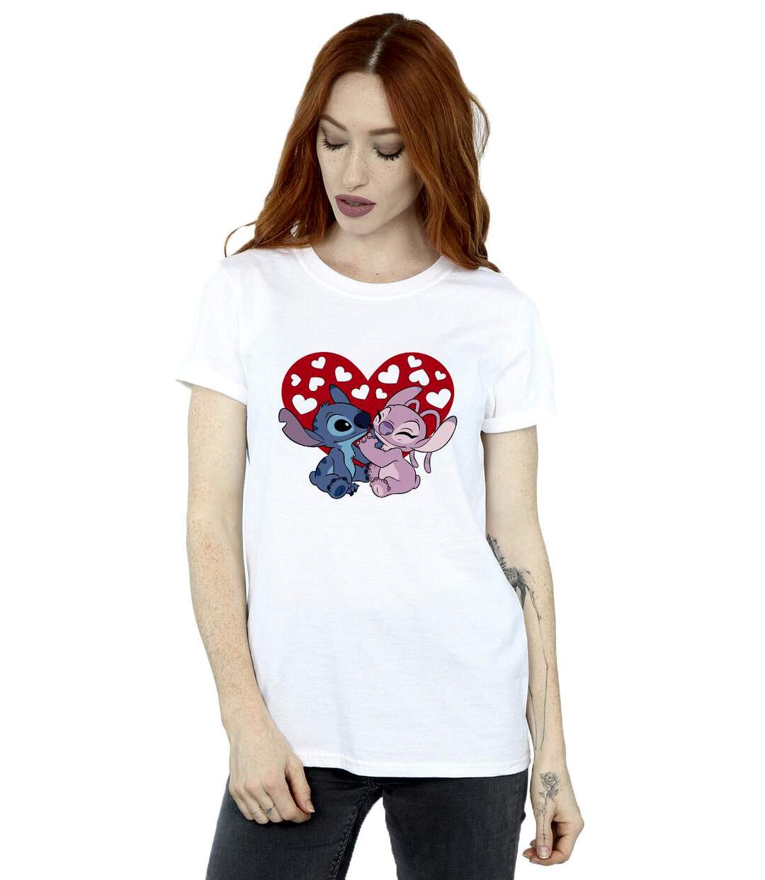 Disney Femmes/Les femmes Lilo & Stitch - T-shirt boyfriend en coton avec des cœurs (Blanc) - UTBI30098-2
