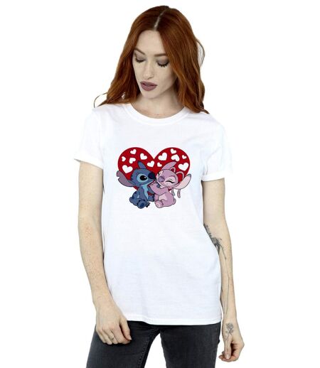 Disney Femmes/Les femmes Lilo & Stitch - T-shirt boyfriend en coton avec des cœurs (Blanc) - UTBI30098