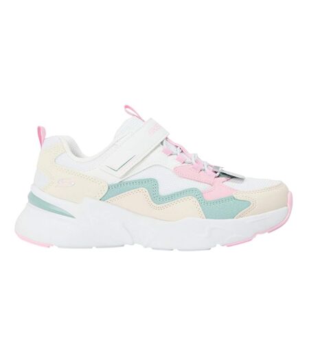 Girls Colour Block Mesh Trainers White Pink Skechers