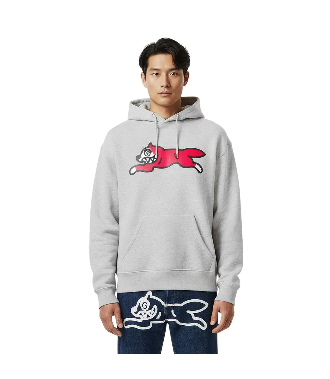 Mens Running Dog Graphic Print Pullover Hoodie Grey ICECREAM-1