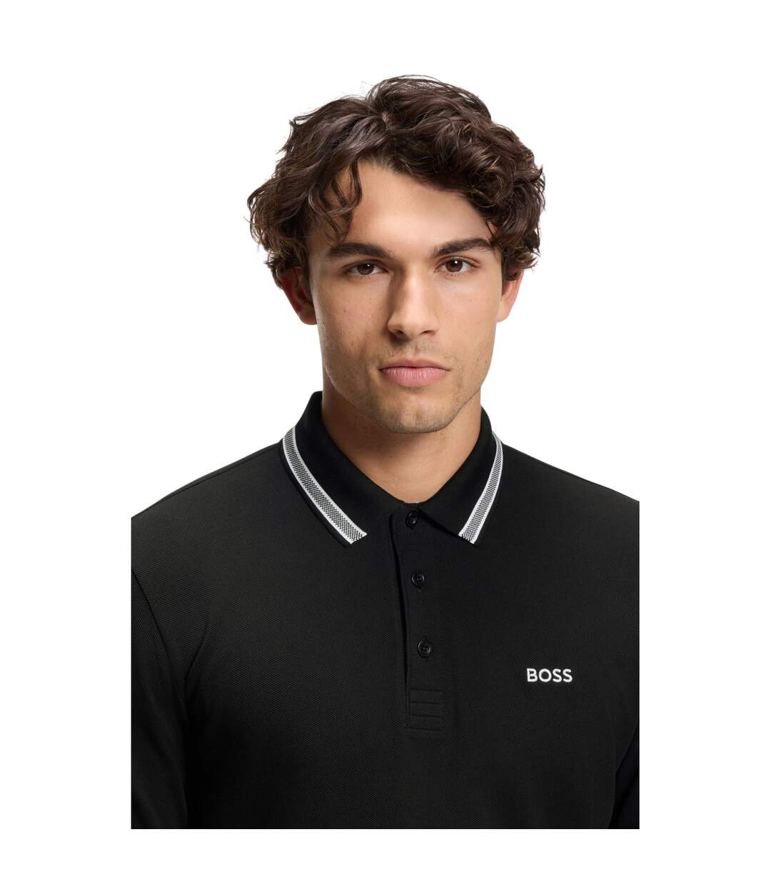 Mens Plisy Long-sleeved Polo Shirt Black Boss-4