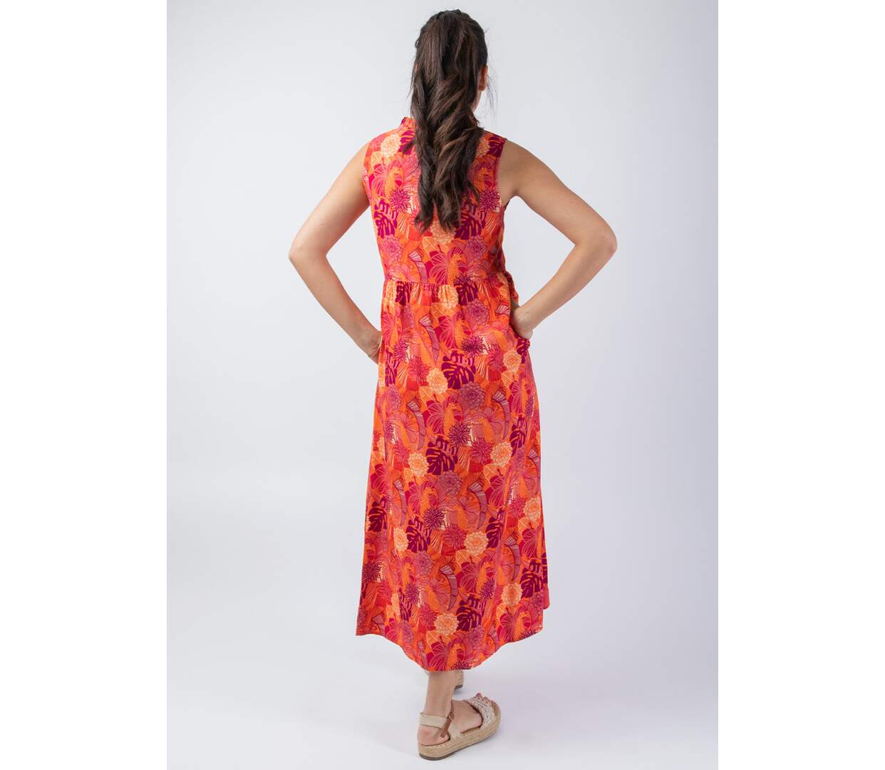 Robe longue été coupe ample Veronica orange fleuri Coton Du Monde-4