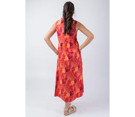 Robe longue été coupe ample Veronica orange fleuri Coton Du Monde