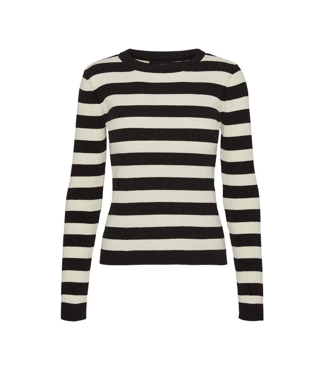 Pull beige/noir femme vero moda chili-1