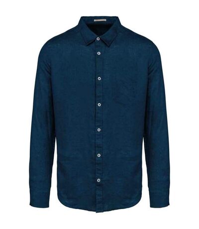 Mens linen long-sleeved shirt peacock blue Spasso
