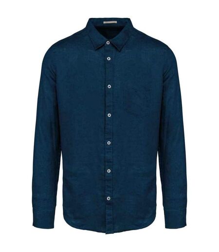 Mens linen long-sleeved shirt peacock blue Spasso