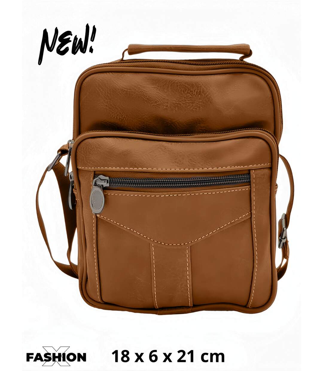 Sacoche bandoulière pour homme multi poches - 100 polyuréthane - Couleur camel-1