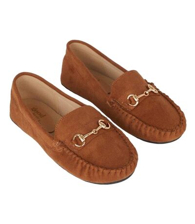 Womens/ladies nina snaffle detail wide loafers tan Good For The Sole