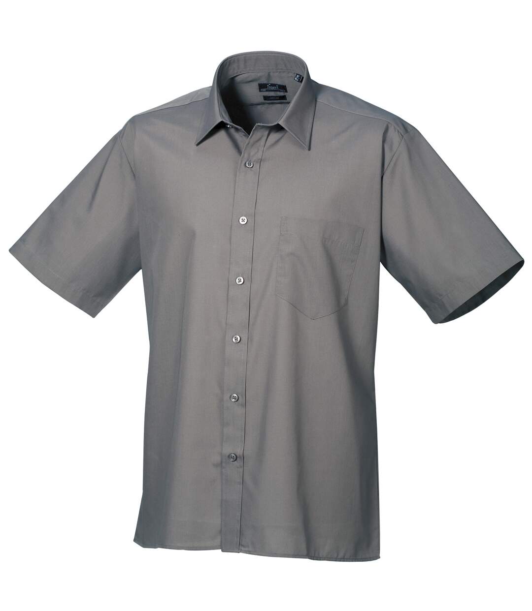 Mens short sleeve formal poplin plain work shirt dark gray Premier