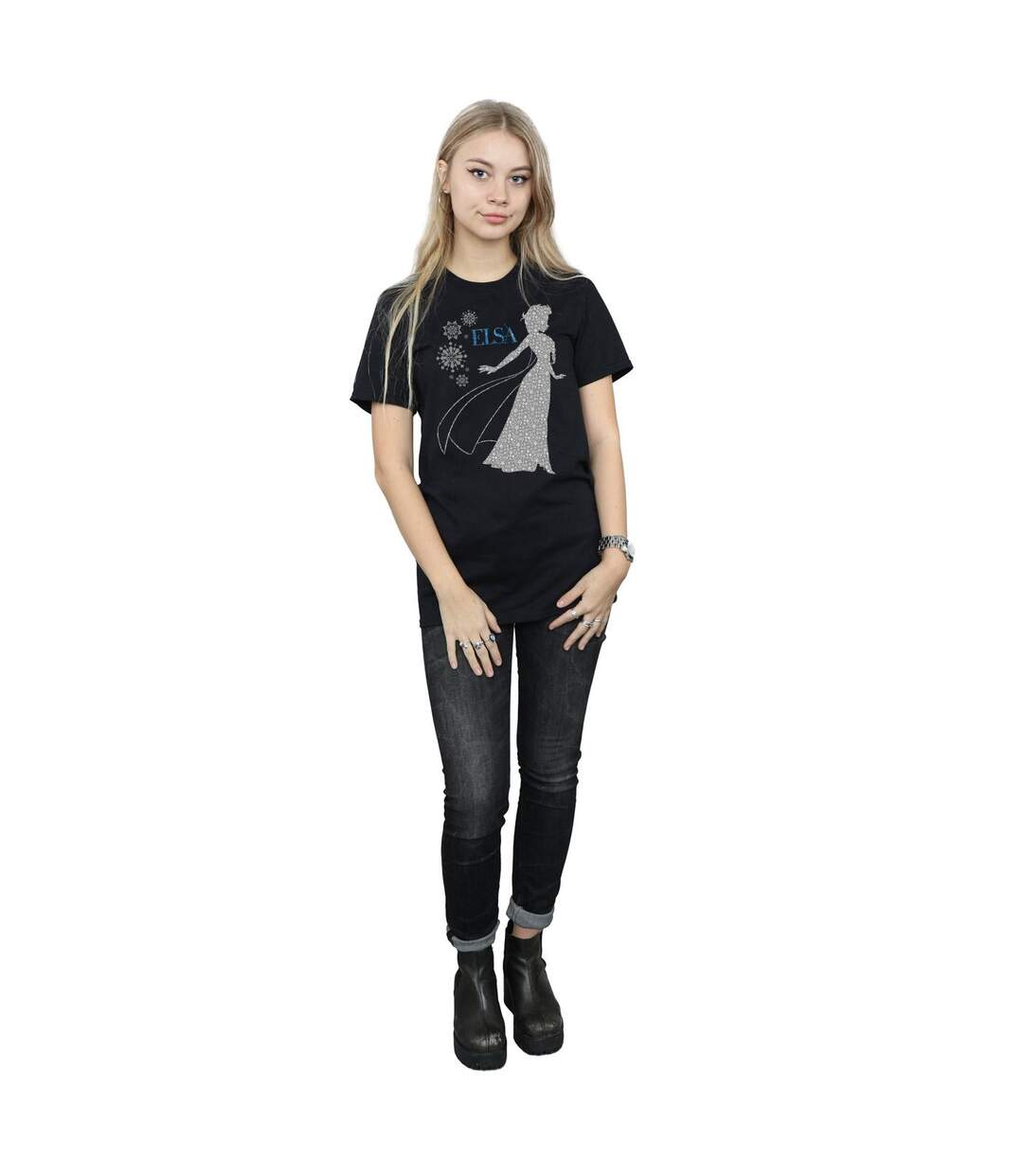 Disney Womens/Ladies Frozen Elsa Christmas Silhouette Cotton Boyfriend T-Shirt (Noir) - UTBI24670-4