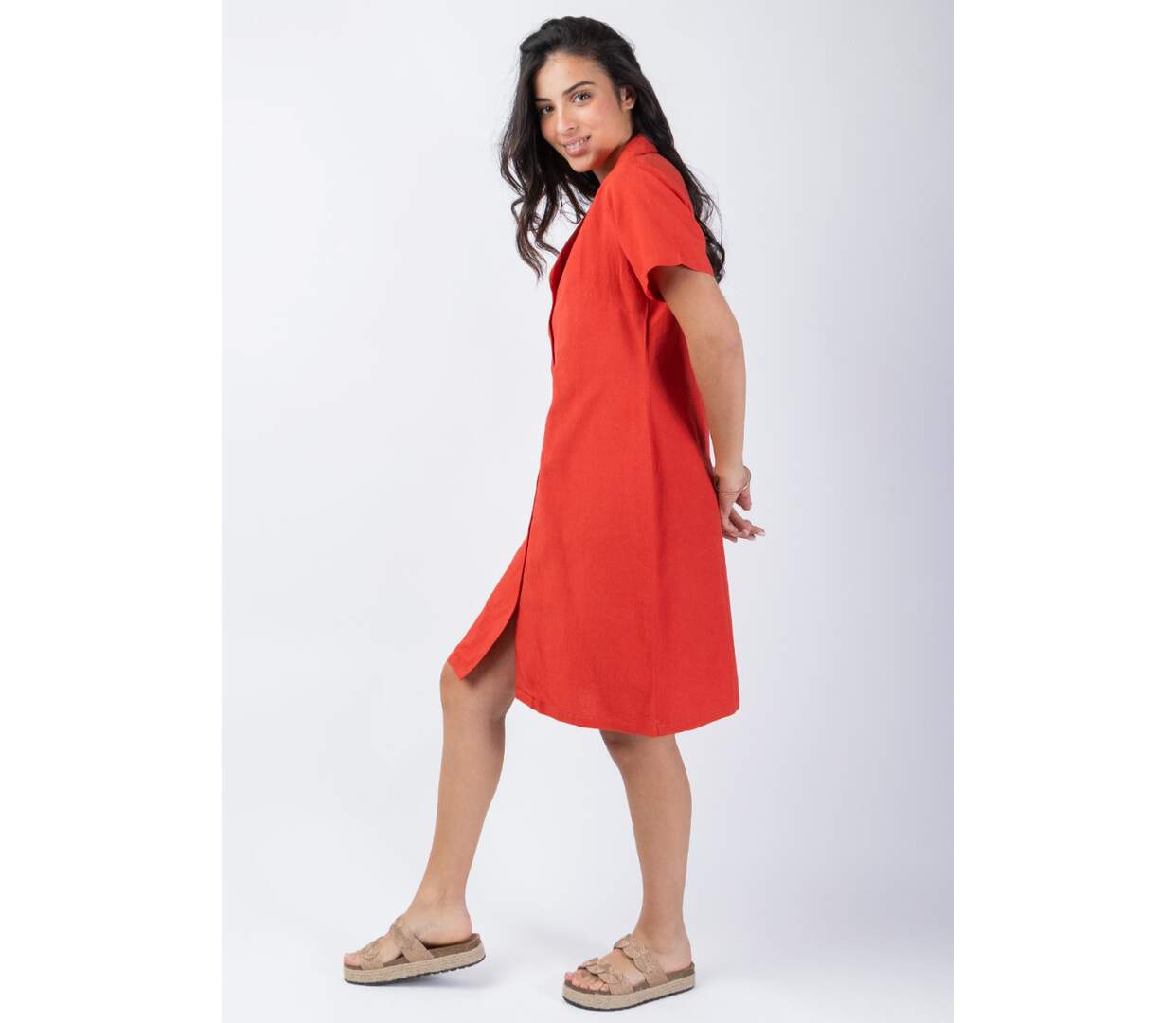 Robe courte manches courtes Albertine unie terracotta Coton Du Monde-3