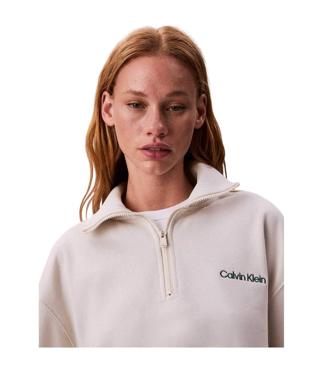 Womens/ladies Embroidered Logo Fleece Sweatshirt Chalk Calvin Klein-4