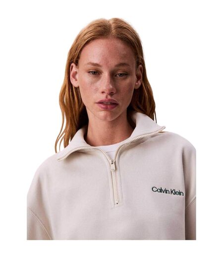 Womens/ladies Embroidered Logo Fleece Sweatshirt Chalk Calvin Klein