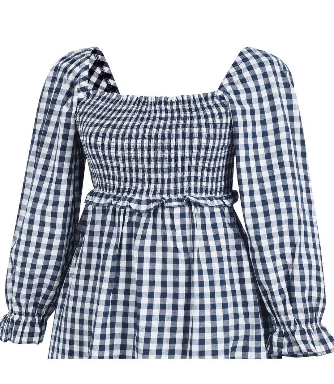 Robe Mi-longue Manches Longues Motif/style À Carreaux Femme Bleu Marine Blanc Miso-3