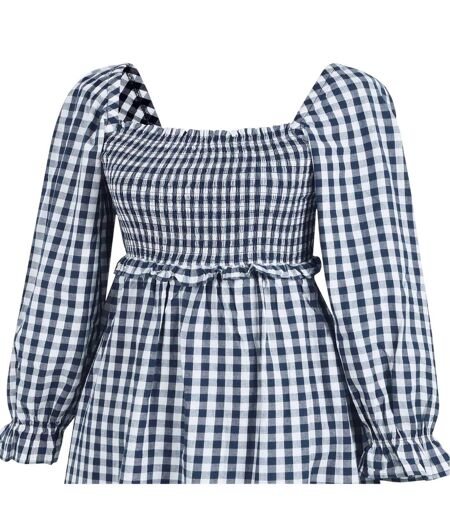 Robe Mi-longue Manches Longues Motif/style À Carreaux Femme Bleu Marine Blanc Miso