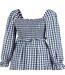 Robe Mi-longue Manches Longues Motif/style À Carreaux Femme Bleu Marine Blanc Miso-3