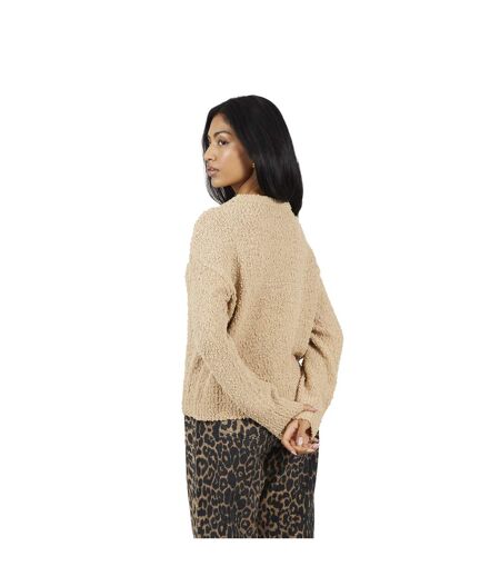 Womens/ladies Popcorn Textured Jumper Beige Brave Soul