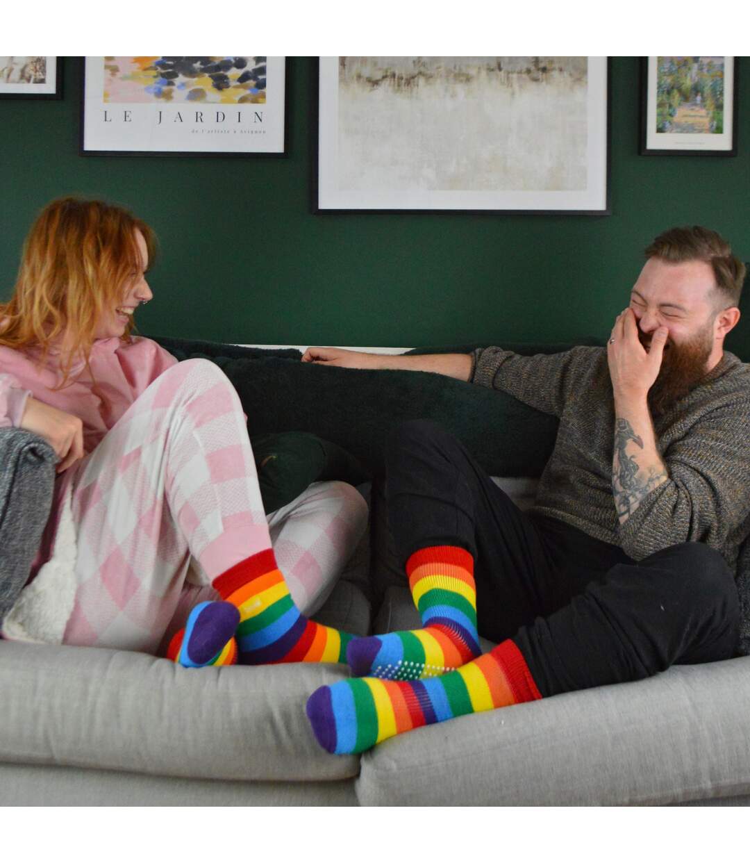 1 Pack Rainbow Striped Thermal Socks for Winter-5