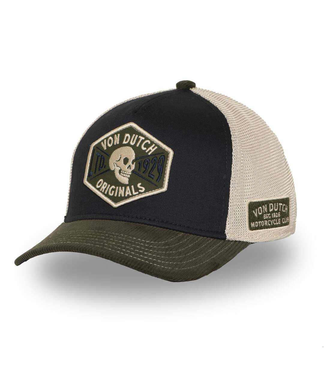 Casquette trucker semi curve visiere en velours avec badge Vondutch-1