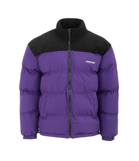 Mens Colour Block Corduroy Quilted Puffer Jacket Purple Firetrap