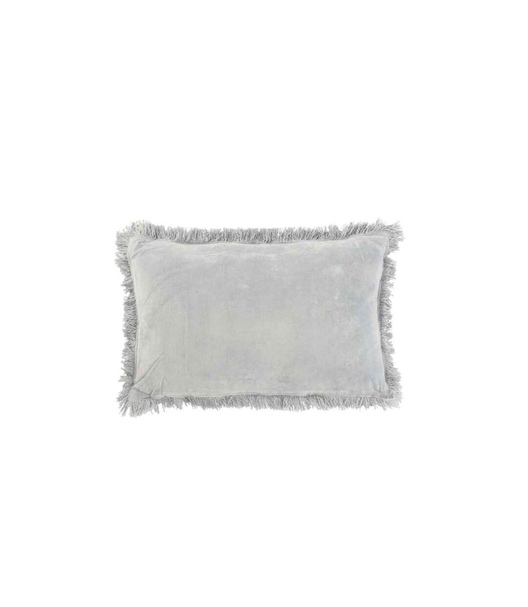 Coussin Déco Franges Velours 35x55cm Gris Bleu-1