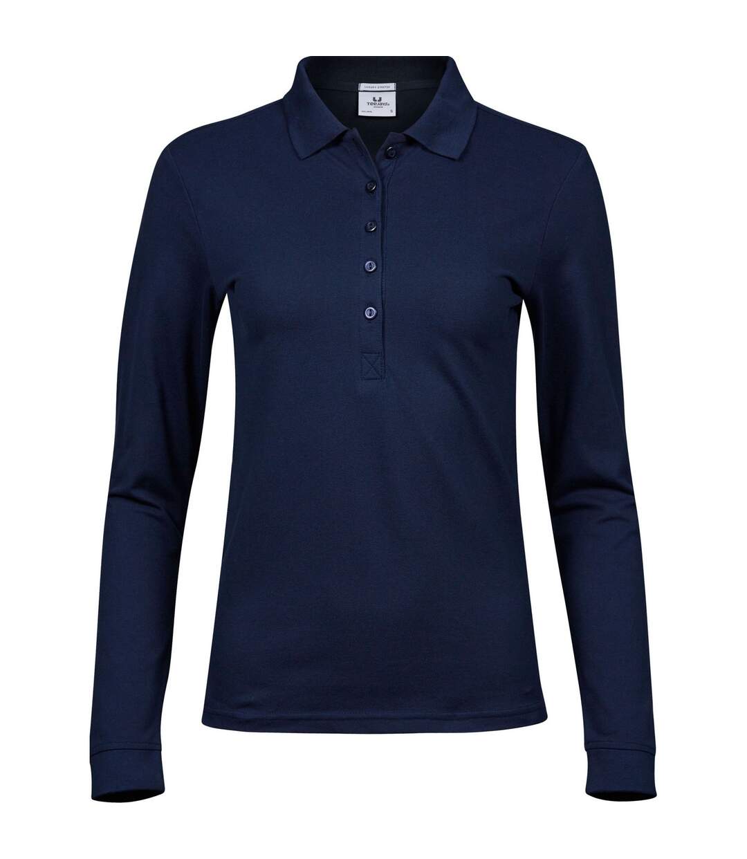 Womens/ladies Stretch Long-sleeved Polo Shirt Navy Tee Jays-1