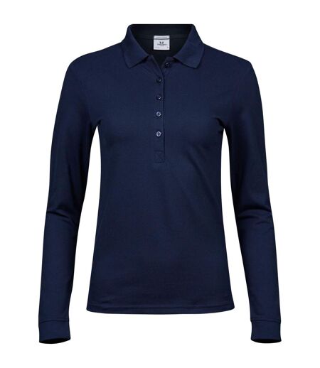 Womens/ladies Stretch Long-sleeved Polo Shirt Navy Tee Jays