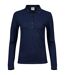 Womens/ladies Stretch Long-sleeved Polo Shirt Navy Tee Jays-1