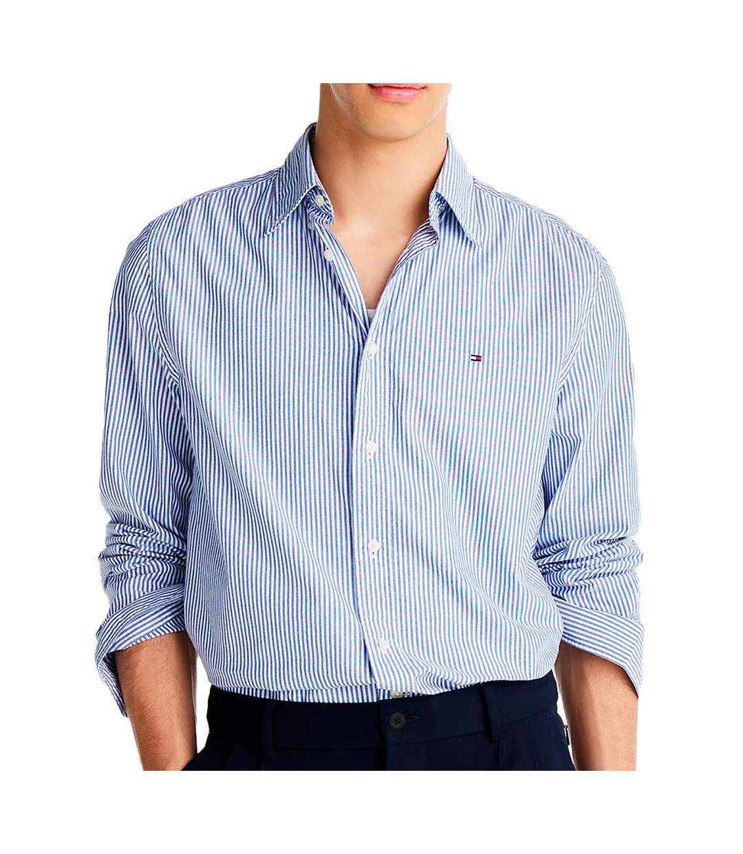 Chemise bleu homme tommy hilfiger flex - l-1