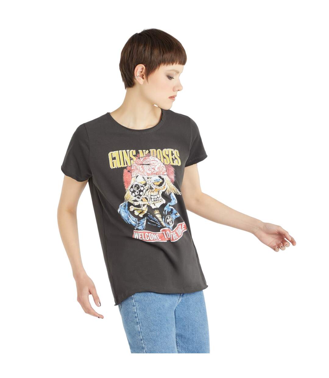 Womens/ladies Welcome To The Jungle Guns N Roses T-shirt Charcoal Amplified-3