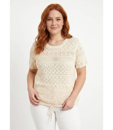 Pull manches courtes blousant ajouré col rond