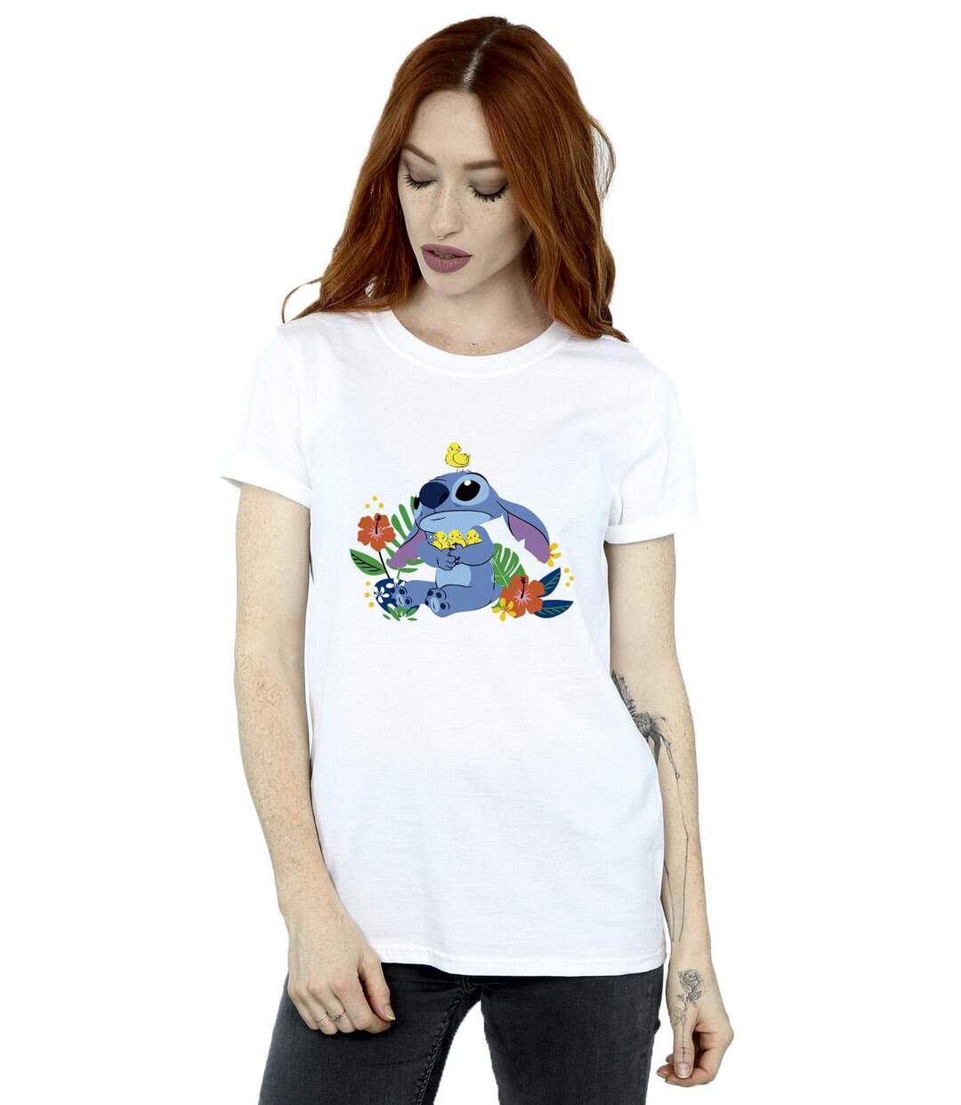 Disney Femme/Ladies Lilo & Stitch Birds Cotton Boyfriend T-Shirt (Blanc) - UTBI30354-2