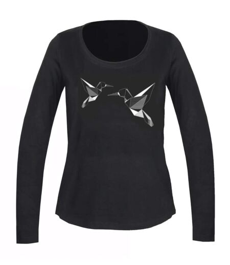 Mayflower NAWA1 : Tee-shirt manches longues noir avec sérigraphie colibri