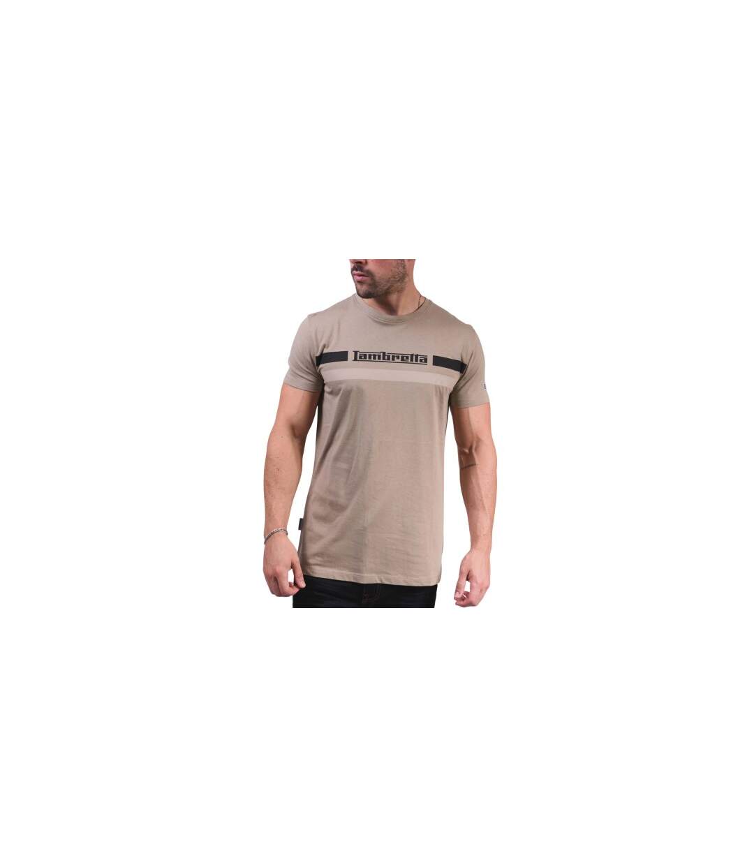 T-shirt Motif/style Rayure Sur Poitrine Homme Marron Clair Lambretta-1