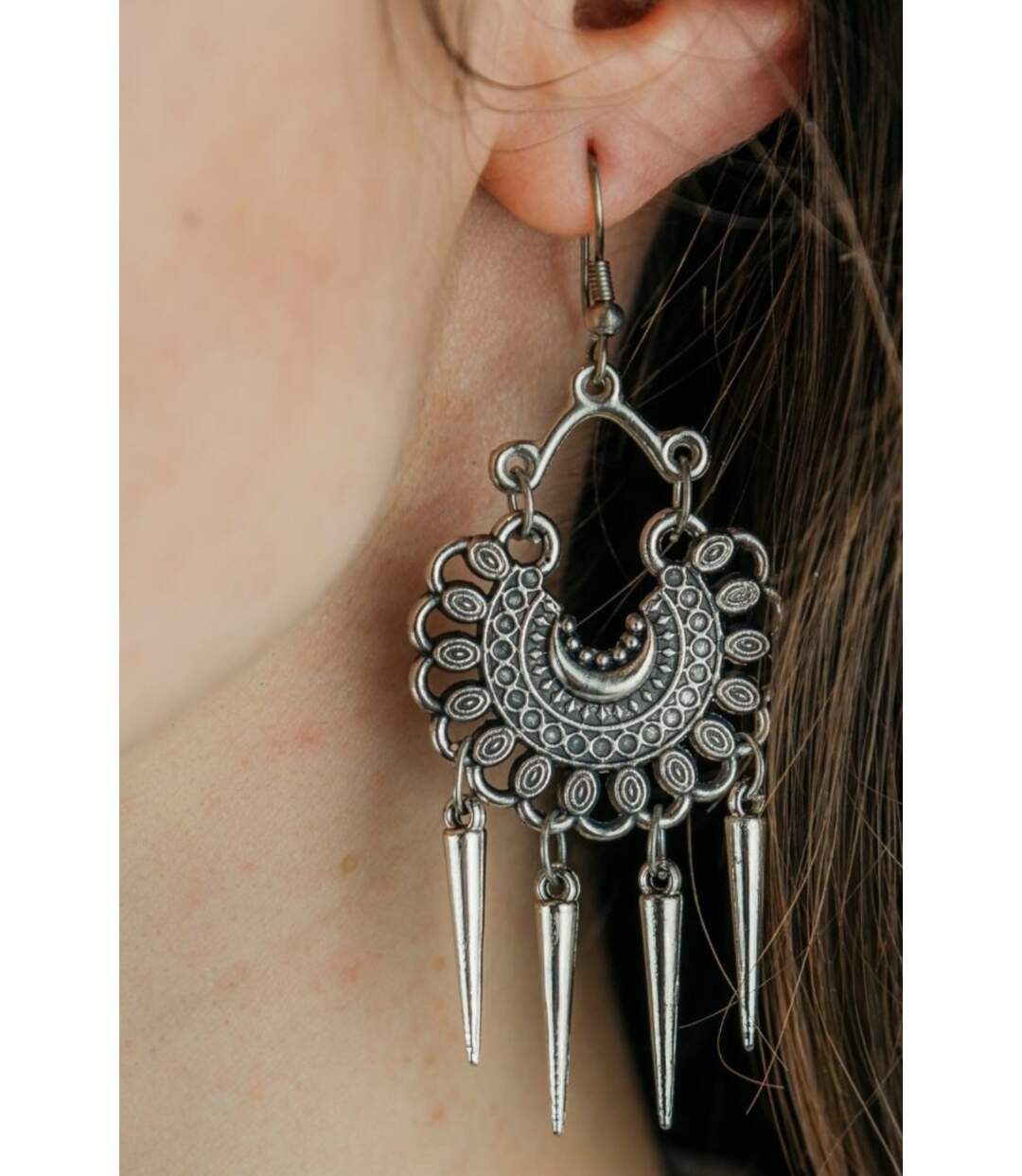 Oxidised Intricate Colourful Silver Plated Bohemian Indian Asian Drop Jhumkis-3