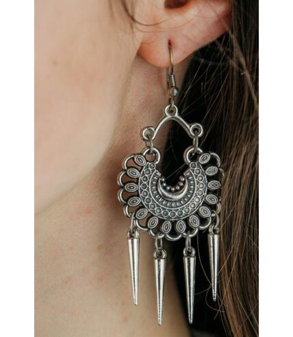 Oxidised Intricate Colourful Silver Plated Bohemian Indian Asian Drop Jhumkis