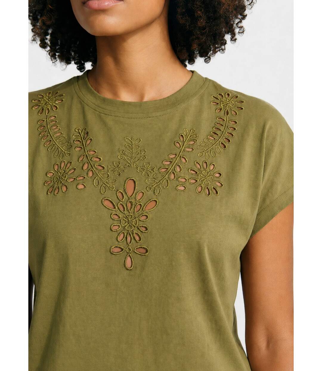 T-shirt coton encolure broderie anglaise-4