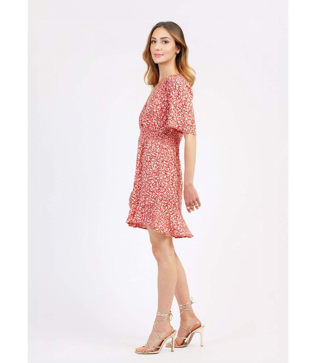 Robe courte imprimée taille élastiquée-3