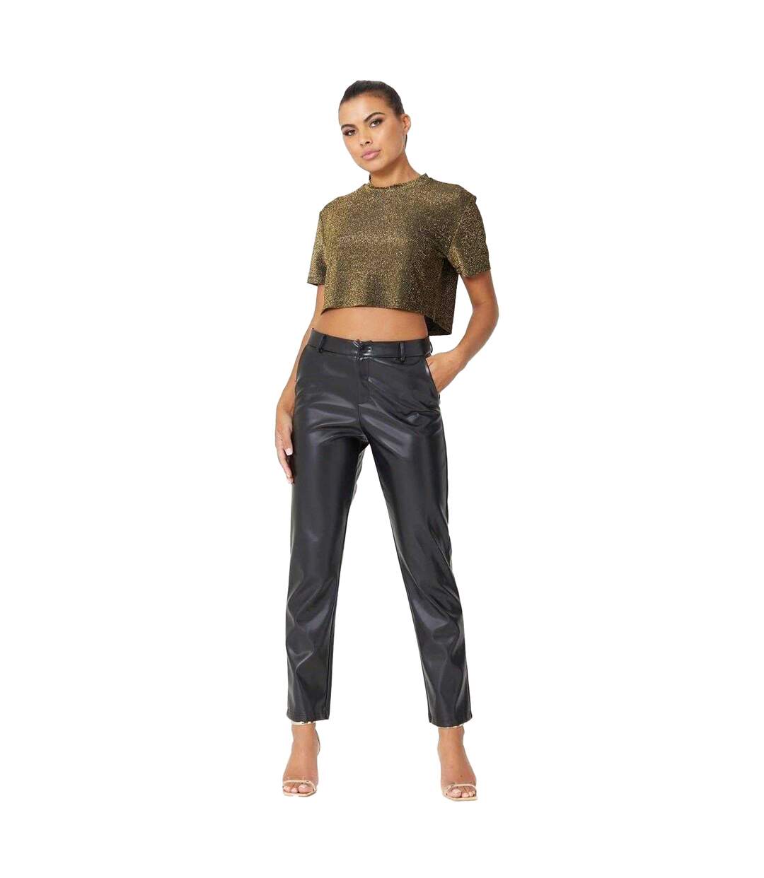Haut Court Fête Motif/style Paillettes Femme Jaune Or Be You-1